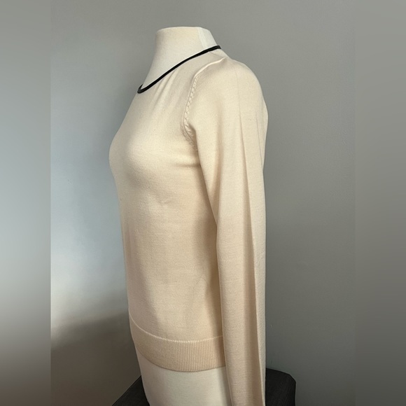 Ann Taylor Merino Wool Long Sleeve Sweater Faux Black Leather Trim Womens M 6 8 - Picture 5 of 10